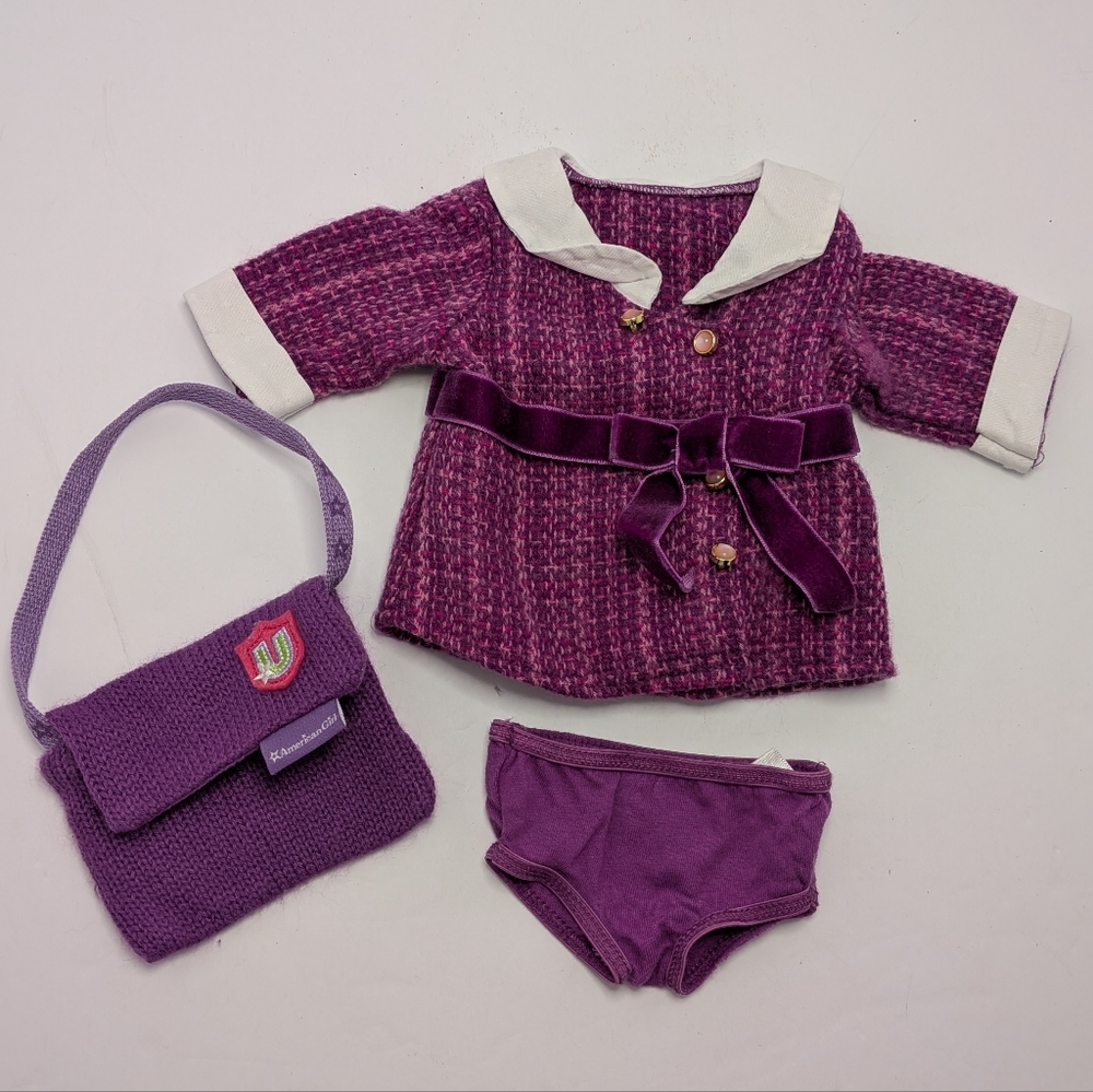 American Girl Interstar Knit Bag,Rebecca Meet Jacket & Julies Meet Purple Drawer